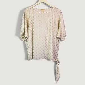 Michael Kors Womens Cream Gold Metallic Paisley Side Tie Blouse Medium